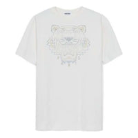 Men's KENZO SS21 Gradient Tiger Head Pattern Round Neck Pullover Short Sleeve White FB55TS0684YH-01B