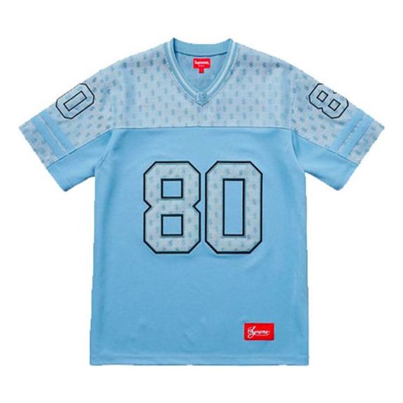 Supreme SS18 Monogram Football Jersey Columbia Blue Tee SUP-SS18-338