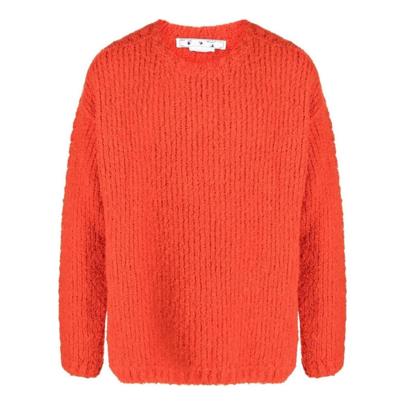 Men's Off-White FW22 Solid Color Round Neck Logo Embroidered Long Sleeves Wool Sweater Loose Fit Orange OMHE127F22KNI0012062