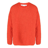 Men's Off-White FW22 Solid Color Round Neck Logo Embroidered Long Sleeves Wool Sweater Loose Fit Orange OMHE127F22KNI0012062