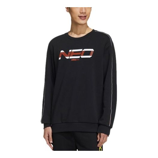 Men's adidas neo Alphabet Logo Printing Reflective Round Neck Pullover Sports Black GM2289