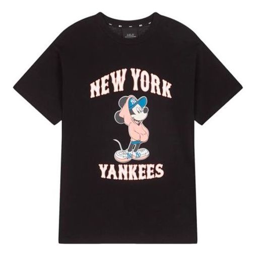 MLB  Disney Mickey Crossover New York Yankees Basic Printing Round Neck Short Sleeve Unisex Black 31TSK3031-50L