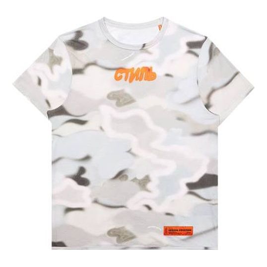 Men's HERON PRESTON Camouflage Printing Short Sleeve Gray White HMAA011S209140088819