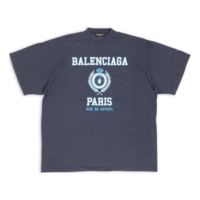 Balenciaga College Crest Oversized T-Shirt 'Navy' 694576TMV954140