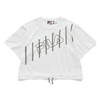 FILA FUSION Splicing Stripe Printing Loose Sports Short Sleeve White T11W139120F-WT