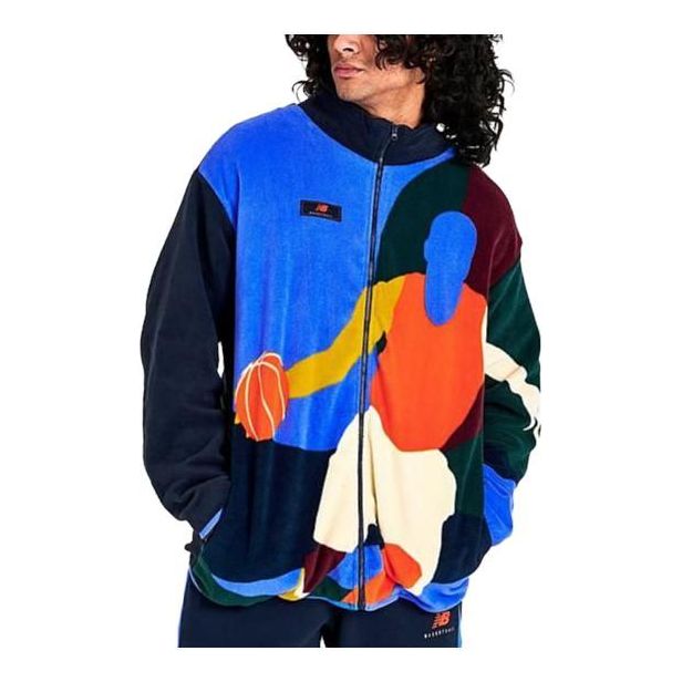 New Balance Abstract Polar Basketball Fleece Jacket Asia Sizing 'Blue Black Multi' MJ23584-483