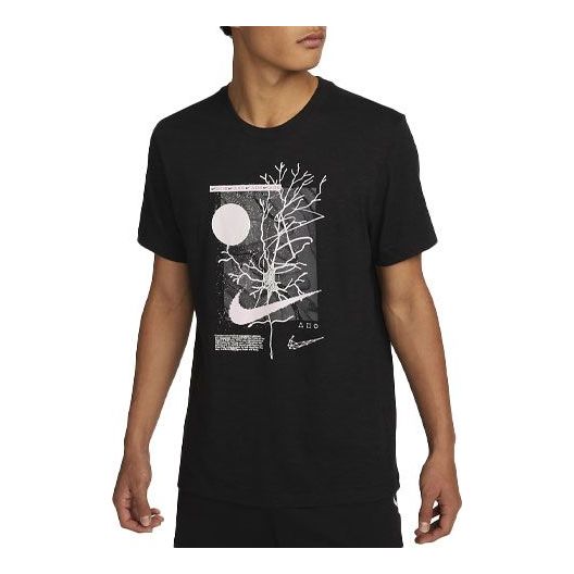 Men's Nike Logo Casual Printing Pattern Round Neck Short Sleeve Black T-Shirt DR7552-010