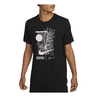 Men's Nike Logo Casual Printing Pattern Round Neck Short Sleeve Black T-Shirt DR7552-010