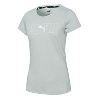 (WMNS) PUMA Rebel Logo Print Round Collar Sports Short Sleeve Grey/Green 586927-49