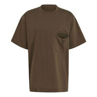 Men's Y-3 SS21 Loose Knit Pocket Round Neck Short Sleeve Dark Khaki T-Shirt GV4245