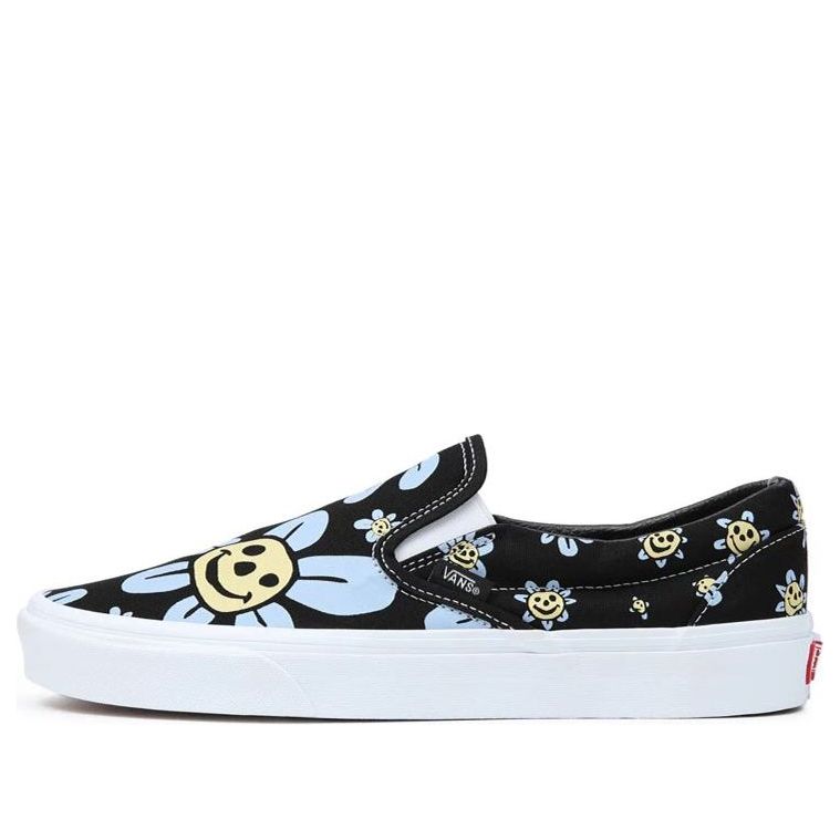 Vans Classic Slip-On Casual Skateboarding Shoes Unisex Black Blue Flowers Pattern 'Black Blue Yellow' VN0A5JMHY23
