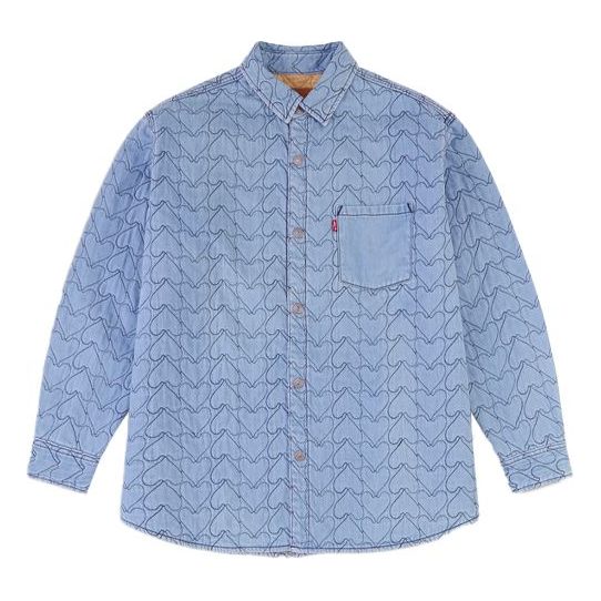 Men's Levis Heart Shape Pattern Full Print Long Sleeves Shirt Blue A0370-0000