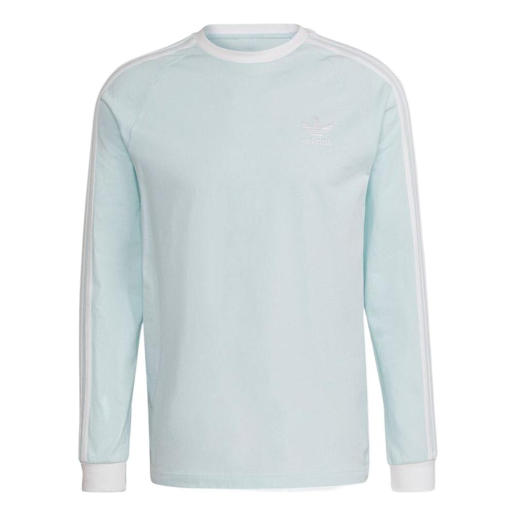 Men's adidas Stripe Logo Printing Round Neck Pullover Long Sleeves Light Blue T-Shirt HK7286