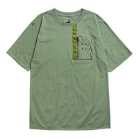 Men's THE NORTH FACE Chest Pocket Tee Sweat Absorbing Loose Short Sleeve Dark Green 46JD-ZCE