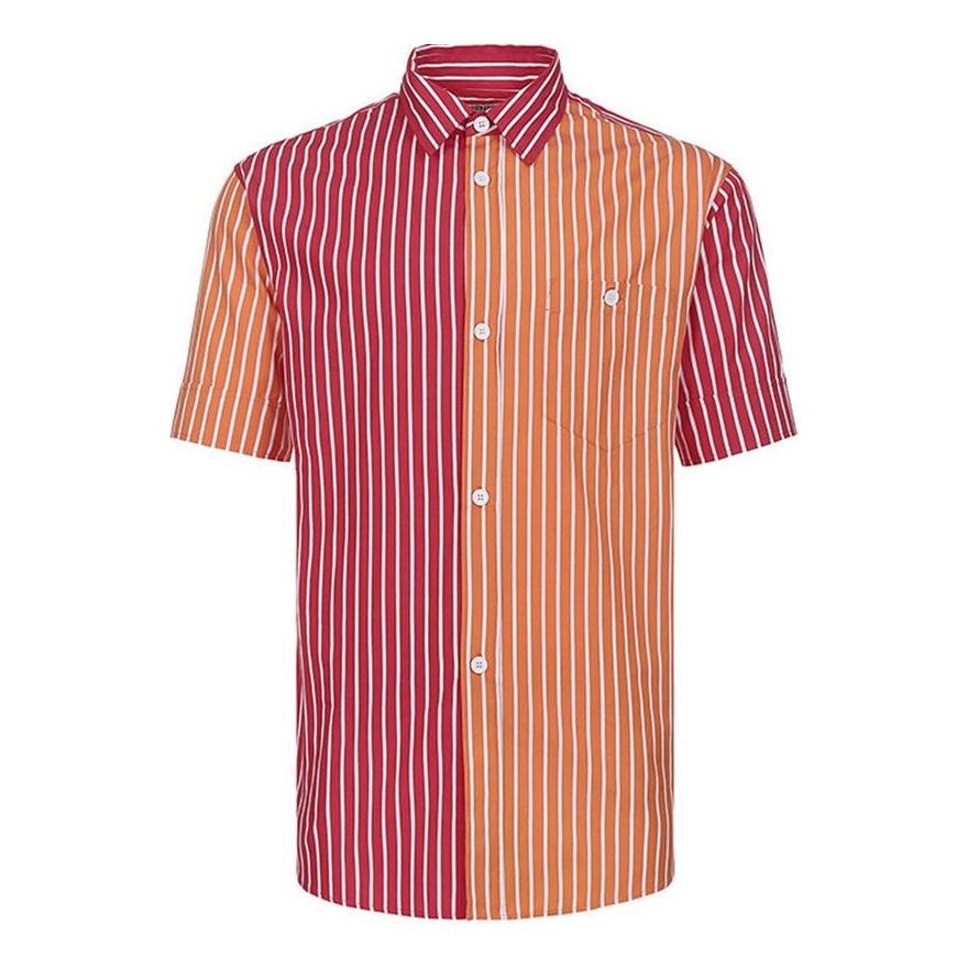 Men's KENZO Stripe Short Sleeve Shirt Red Orange White F955CH5261GJ-21