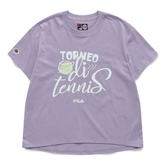 FILA FUSION Alphabet Printing Loose Sports Round Neck Short Sleeve Purple T11W121108F-VT