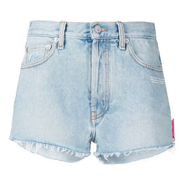 (WMNS) Off-White Logo Washed Denim Shorts Ordinary Version Blue OWYC002R21DEN0014000