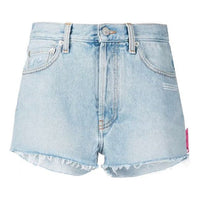 (WMNS) Off-White Logo Washed Denim Shorts Ordinary Version Blue OWYC002R21DEN0014000