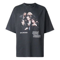 Men's Balenciaga Speed Hunter Series Printing Logo Retro Loose Short Sleeve Black 541877TCV381055