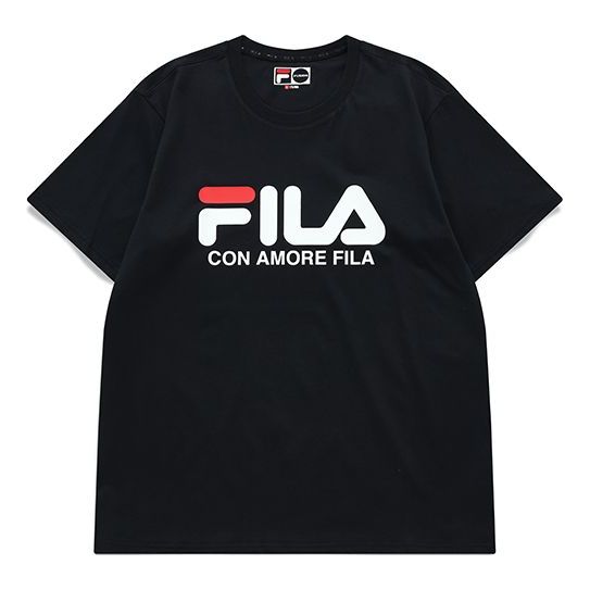 Men's FILA FUSION Logo Printing Round Neck Short Sleeve Carbon Black T-Shirt T11M829150E-BK