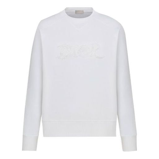 Men's DIOR x PETER DOIG Crossover FW21 Solid Color Logo Embroidered Round Neck Pullover White 143J684C0531-C080