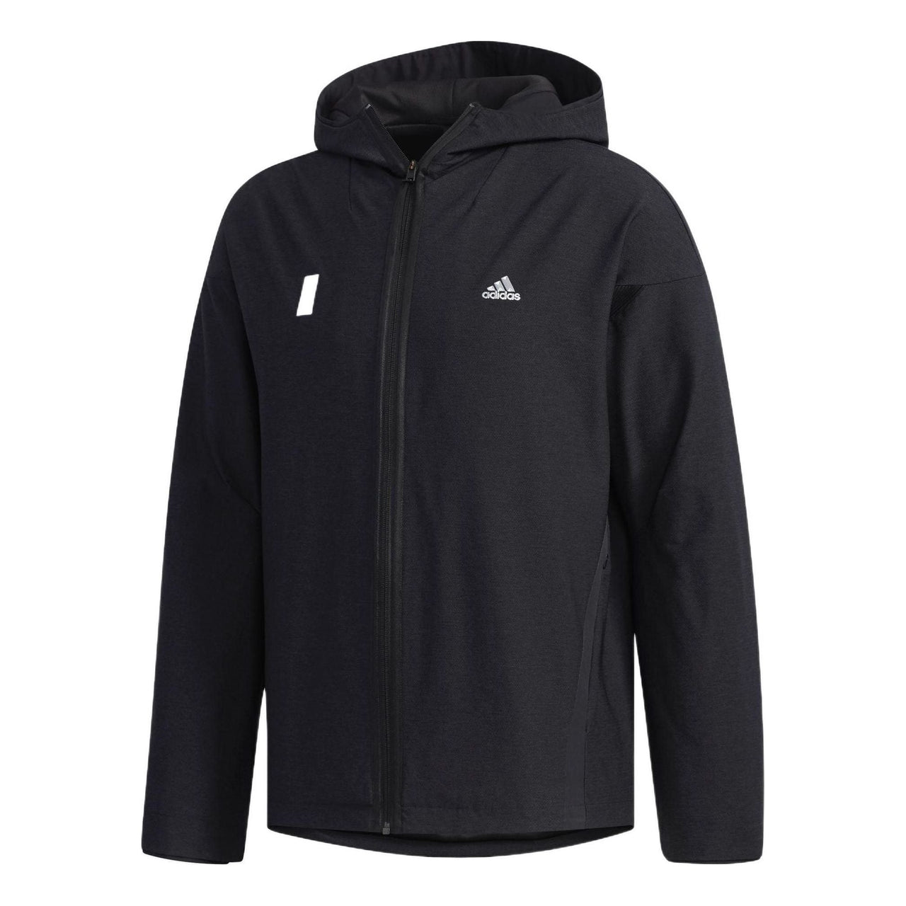 Men's adidas Solid Color Zipper Brand Logo Printing Hooded Jacket Black FJ0194