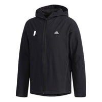 Men's adidas Solid Color Zipper Brand Logo Printing Hooded Jacket Black FJ0194