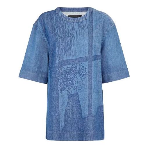 Men's FENDI FW21 Round Neck Short Sleeve Denim Blue T-Shirt FS0971AF8BF0QA2