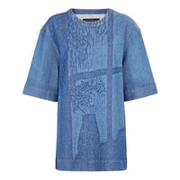 Men's FENDI FW21 Round Neck Short Sleeve Denim Blue T-Shirt FS0971AF8BF0QA2