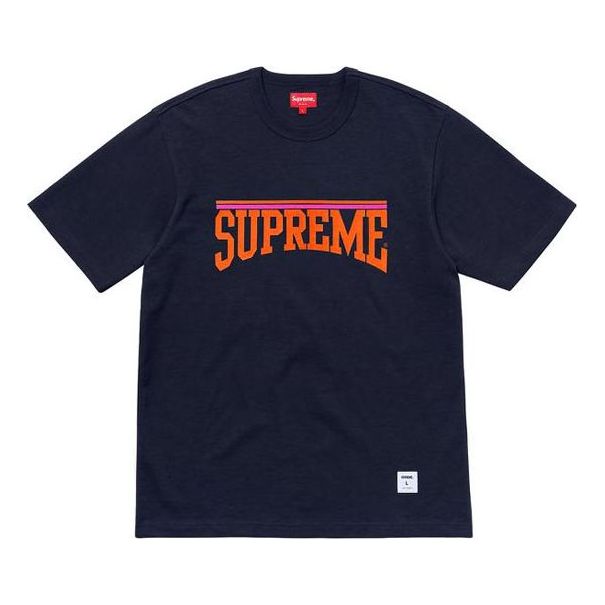 Supreme SS18 Arch SS Top Navy Logo Short Sleeve Unisex Navy Blue SUP-SS18-0208