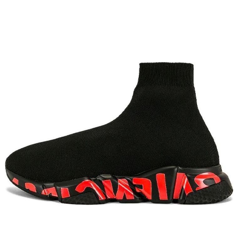 Balenciaga Speed 2.0 Sneakers 'Black Knit with Red Graffiti and Black Sole Unit' 645334W2DBY1016