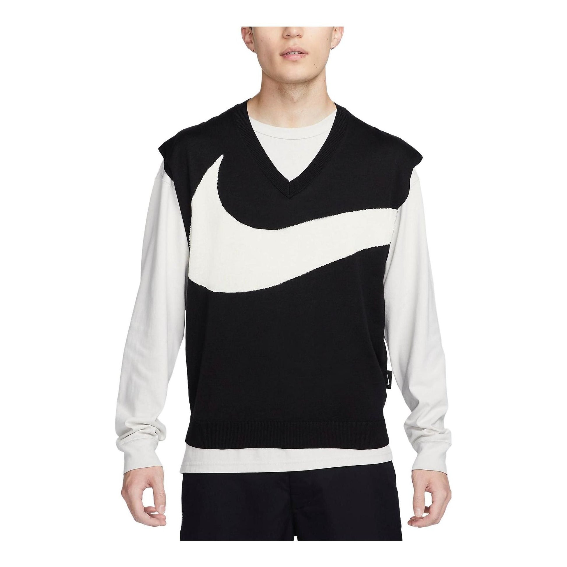Nike Swoosh Sweater Vest 'Black White' FD2874-010