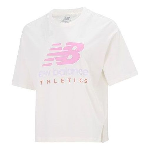 (WMNS) New Balance Essentials Stacked Logo Tee Asia Sizing 'White Pink' AWT21503-SST