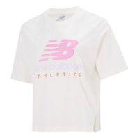 (WMNS) New Balance Essentials Stacked Logo Tee Asia Sizing 'White Pink' AWT21503-SST