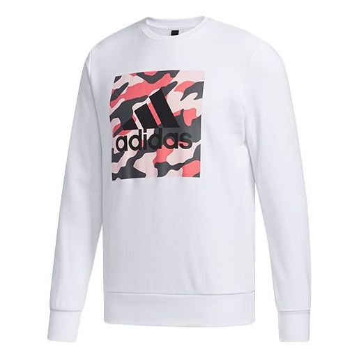 adidas logo Printing Camouflage Loose Sports Round Neck Pullover White FJ0223