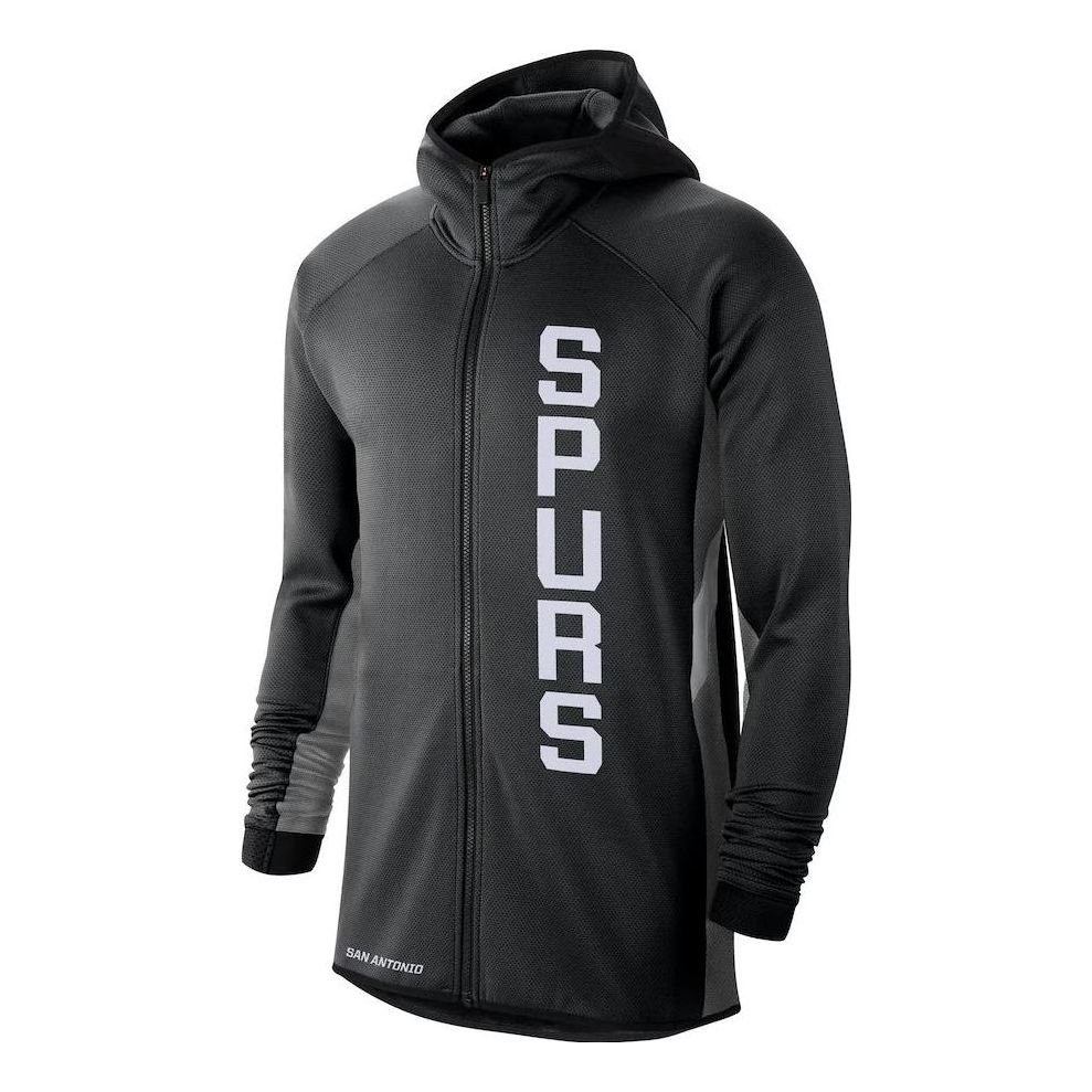 Men's Nike NBA Spurs Award Limited Therma Player Edition Printing Alphabet Zipper Hooded Jacket Black AT9485-010