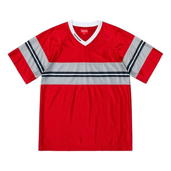 Supreme SS19 Dazzle Chest Stripe S/S Top V Neck Short Sleeve Unisex Red T-Shirt SUP-SS19-10201