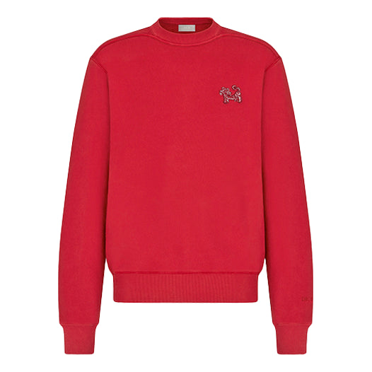 Men's DIOR x Kenny Scharf Crossover SS22 TIGER Printing Round Neck Long Sleeves Red 213J645A0531-C303