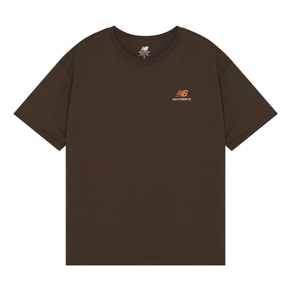 New Balance Logo Embroidered Knit Round Neck Short Sleeve Brown T-Shirt UT21503-RHE