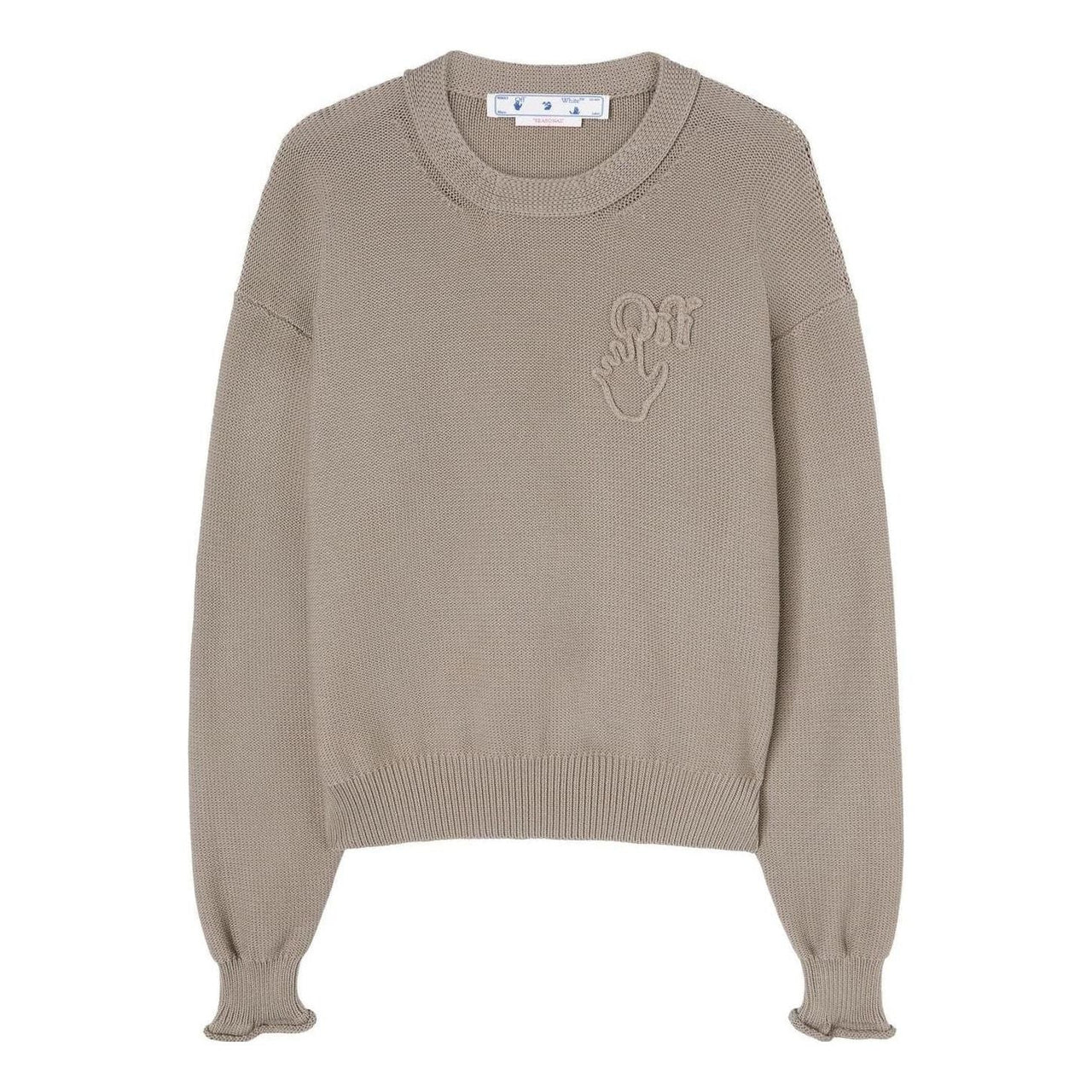 Men's Off-White FW22 Logo Round Neck Pullover Long Sleeves Wool Sweater Version Brown OMHE107S22KNI0011717