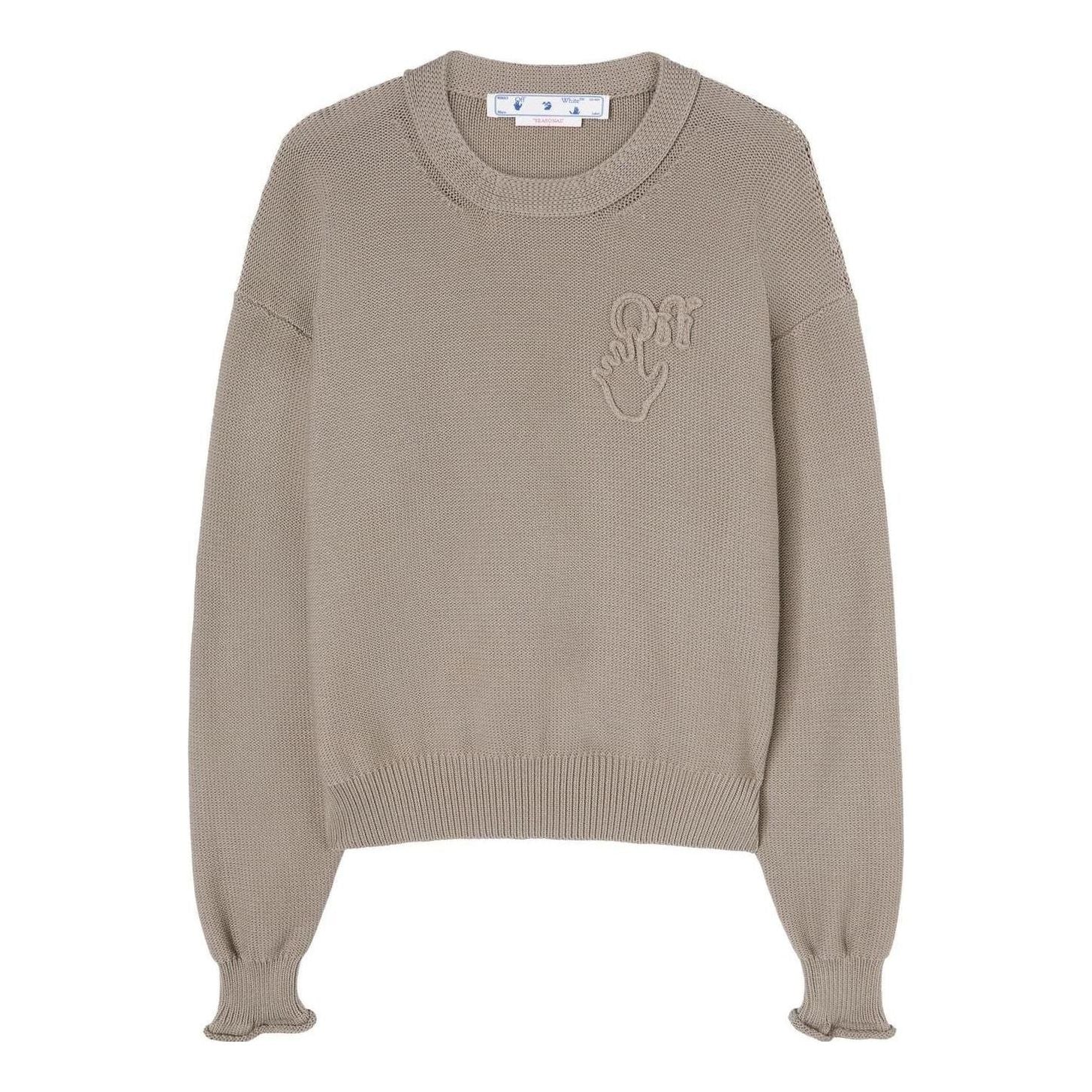 Men's Off-White FW22 Logo Round Neck Pullover Long Sleeves Wool Sweater Version Brown OMHE107S22KNI0011717