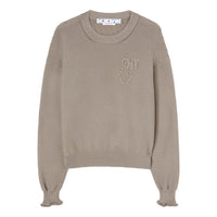 Men's Off-White FW22 Logo Round Neck Pullover Long Sleeves Wool Sweater Version Brown OMHE107S22KNI0011717