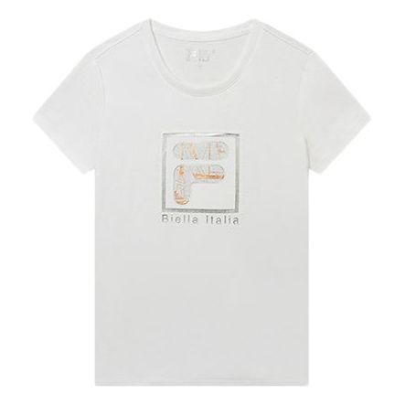 (WMNS) FILA Logo Alphabet Printing Round Neck Short Sleeve White F11W928121F-WT