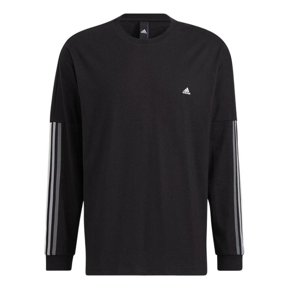 Men's adidas Logo Stripe Printing Round Neck Pullover Long Sleeves Japanese Version Black T-Shirt HC9977