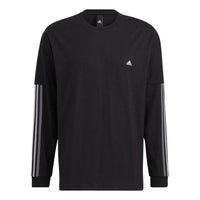 Men's adidas Logo Stripe Printing Round Neck Pullover Long Sleeves Japanese Version Black T-Shirt HC9977