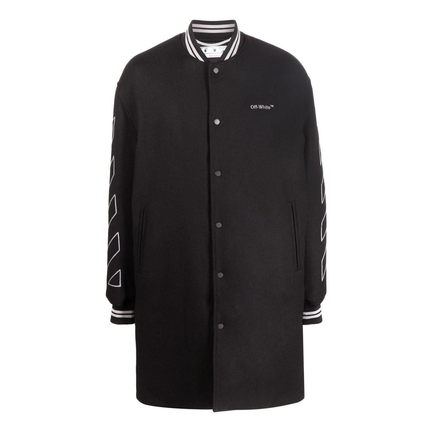Men's Off-White FW22 Stripe Mid-Length Aviator Version Black Jacket OMEA306C99FAB0011008