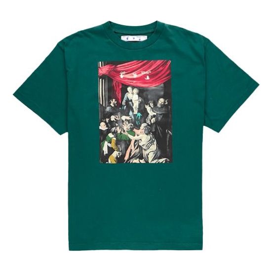 Off-White Caravaggio Painting Pattern Short Sleeve Loose Fit Green OMAA038E20JER0055710