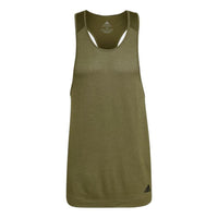 Men's adidas Solid Color Straight Round Neck Sports Olive Green Vest HC4436
