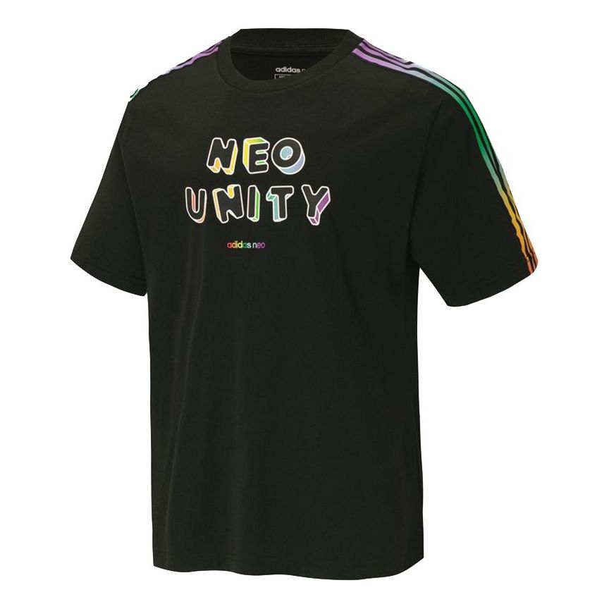 adidas neo U Pd Tee2 Gradient Stripe sAlphabet Printing Knitting Sport Short Sleeve Men s Black H65037