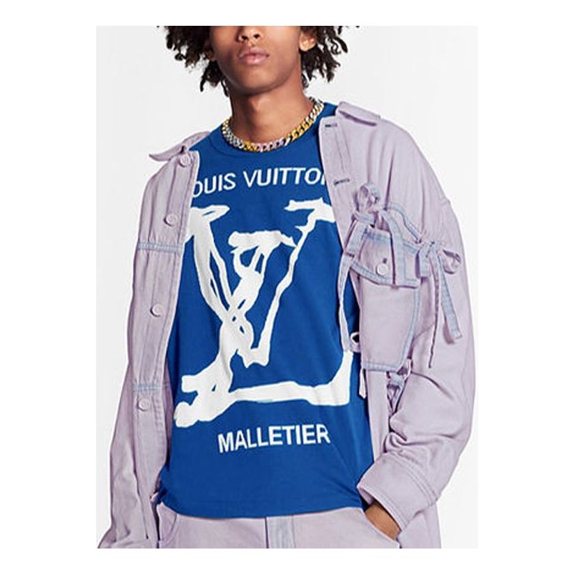LOUIS VUITTON LV Graffiti Inlaid Crew Neck Sweater For Men Blue 1A7QU6
